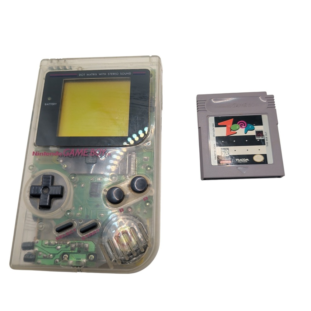 Nintendo Game Boy Clear Play It Loud DMG-01 Handheld System with Zoop Game